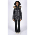 Womens Real Leather Parka Coat 3/4 Removable Hood Fur Button Cover Zipped - Knighthood Store