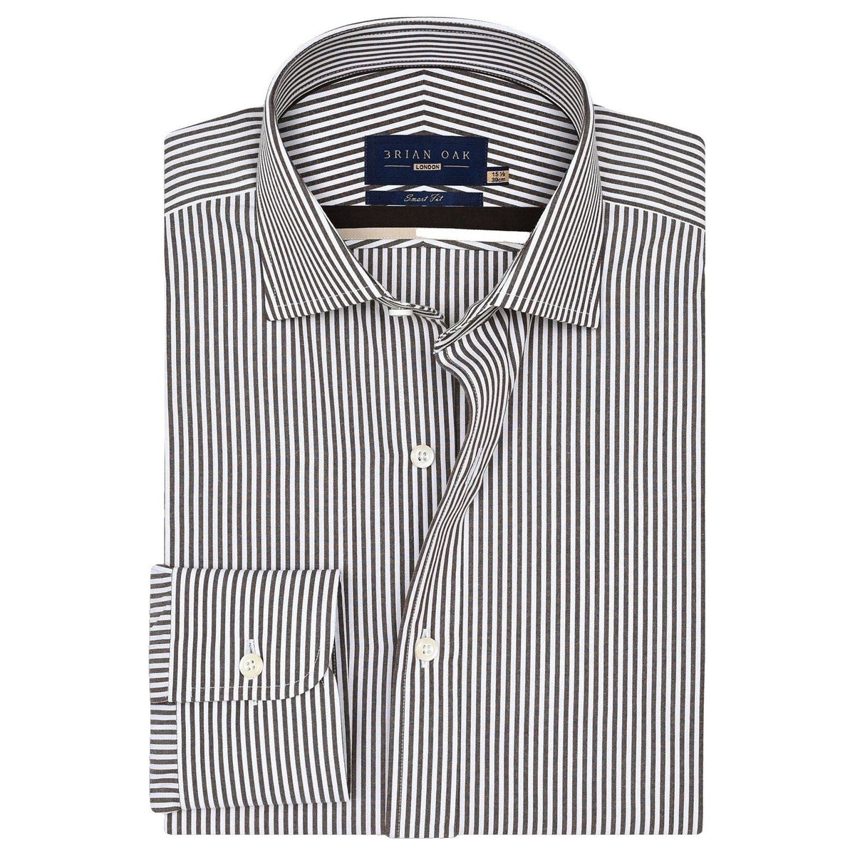 Men's Brown & White Striped Formal Shirt
