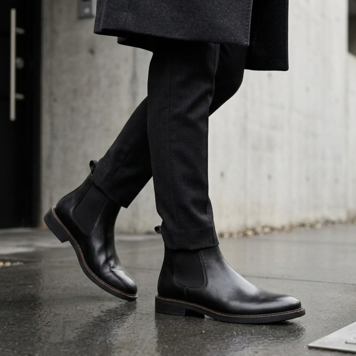 Bale - Men's Black Leather Slip-On Classic Chelsea Boots