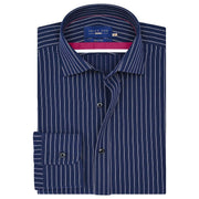 Men's Navy & White Striped Formal Shirt