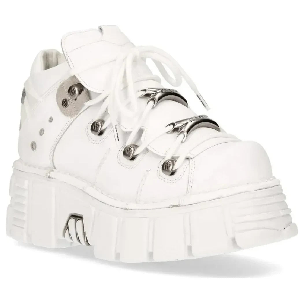 Men's New Rock 106N-S8 Metallic White Leather Biker Gothic Boots