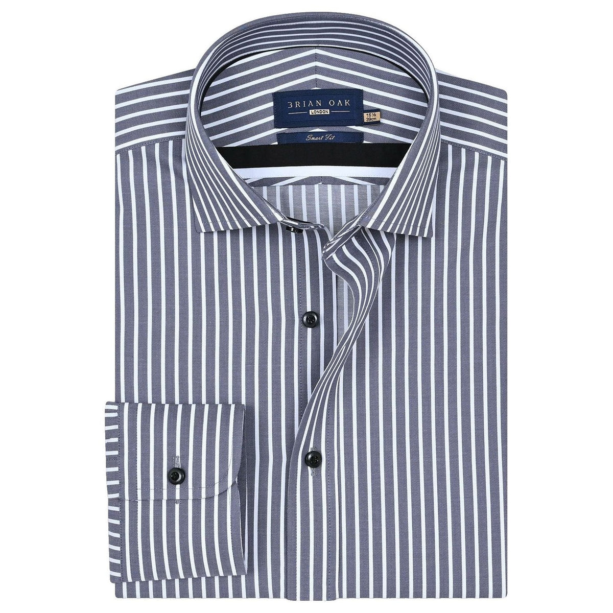 Men's Grey and White Striped Cotton Shirt