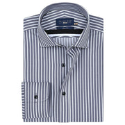 Men's Grey and White Striped Cotton Shirt
