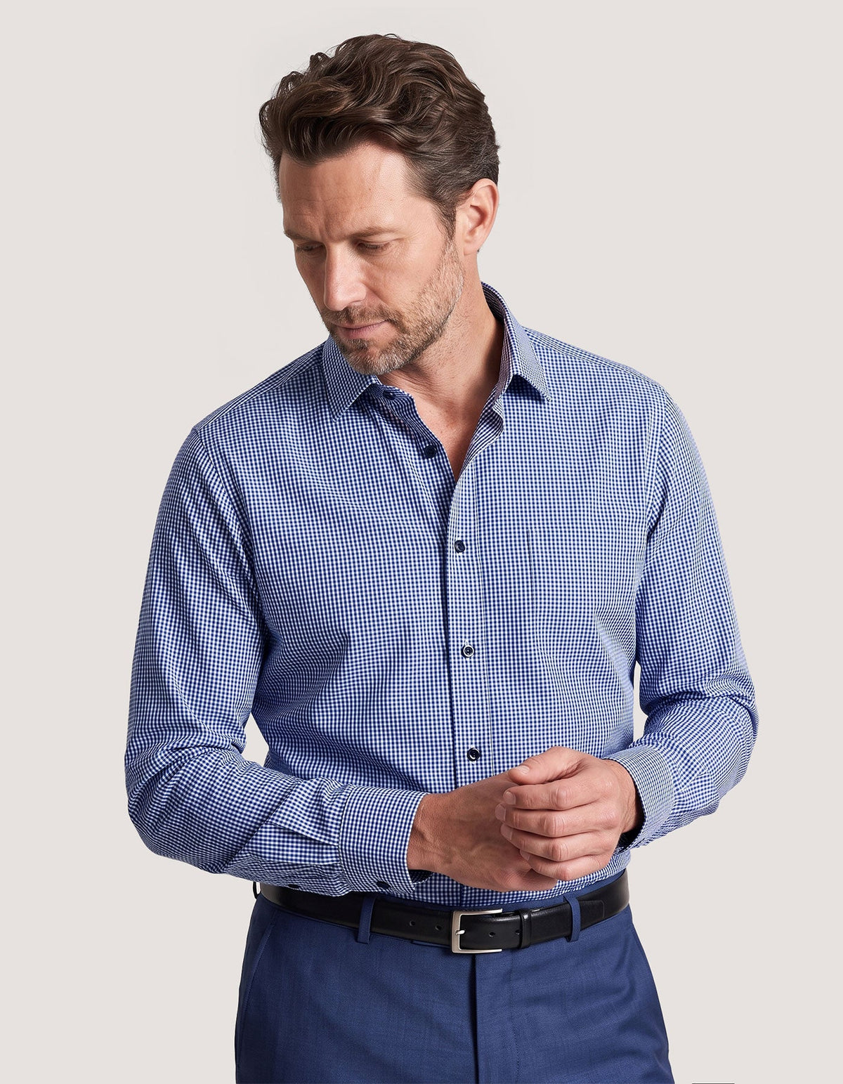 Men's Navy Checkered Dress Shirt