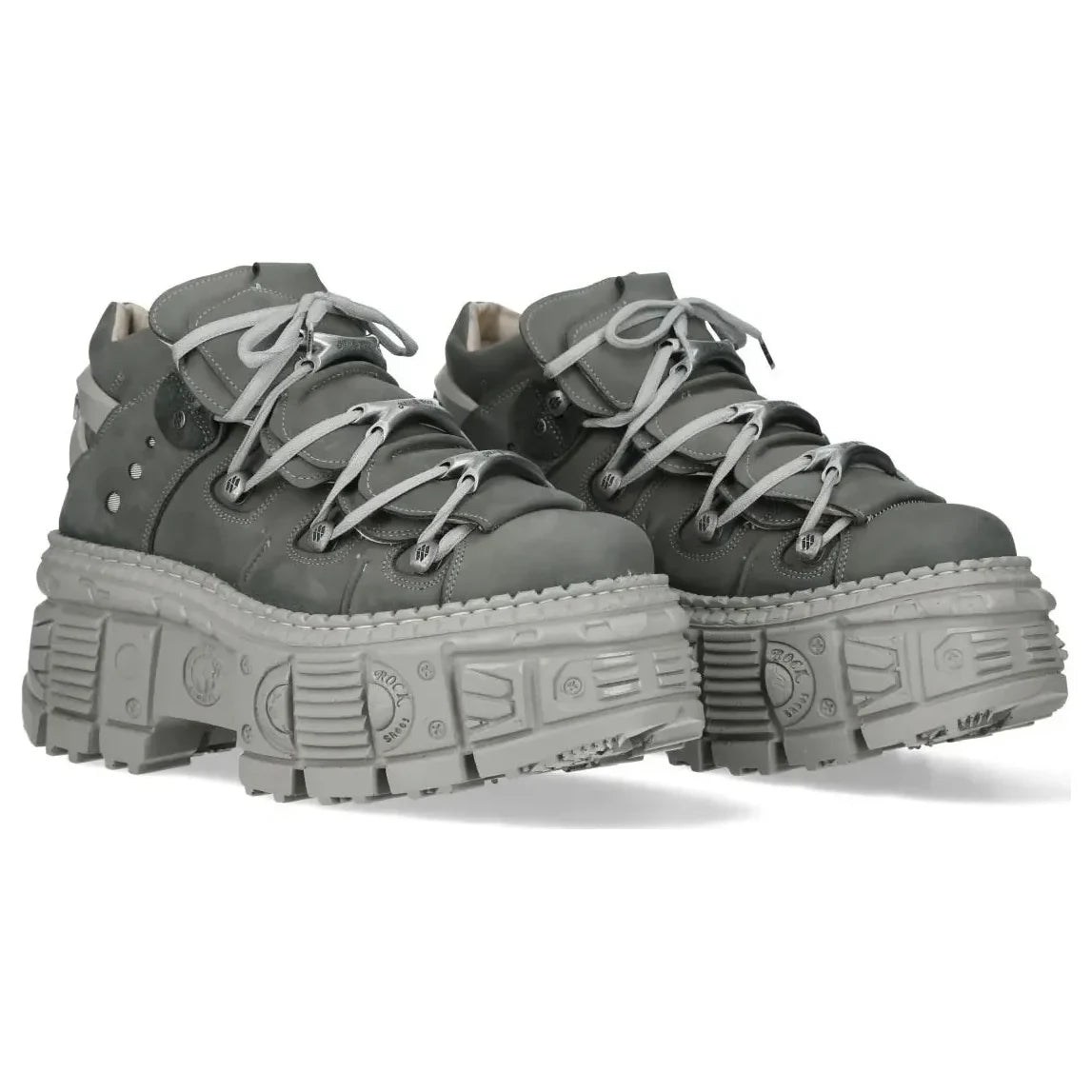 Women's New Rock M-106WALL-C63 Grey Leather Urban Gothic Ankle Boots