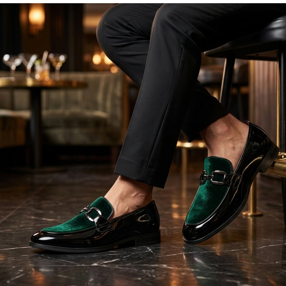 Men's Velvet Patent Slip-On Dress Loafers