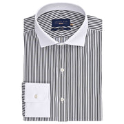 Men's White and black striped contrast collar shirt