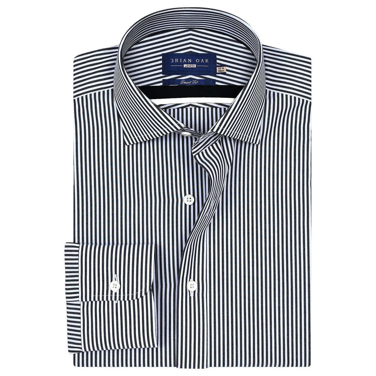 Men's Black and White Striped Formal Shirt
