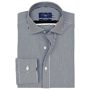 Men's Black and White Striped Formal Shirt