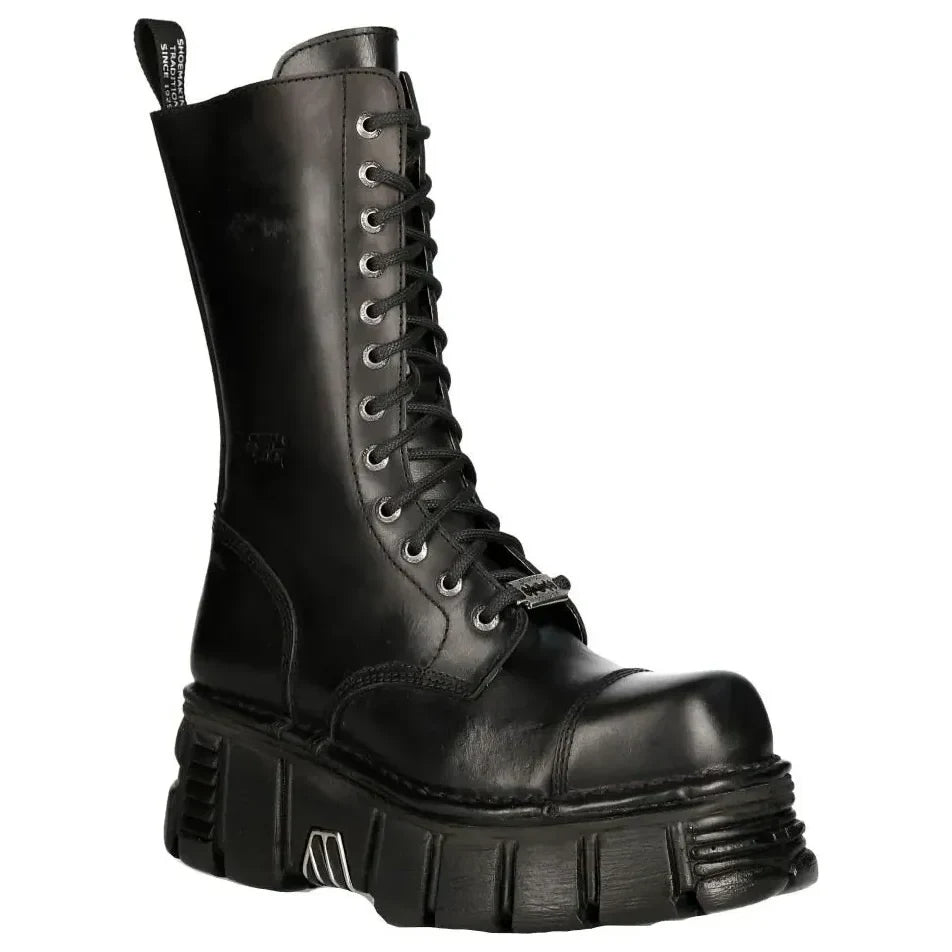 New Rock M-MILI211C-C1 Unisex Black Leather Biker Boots
