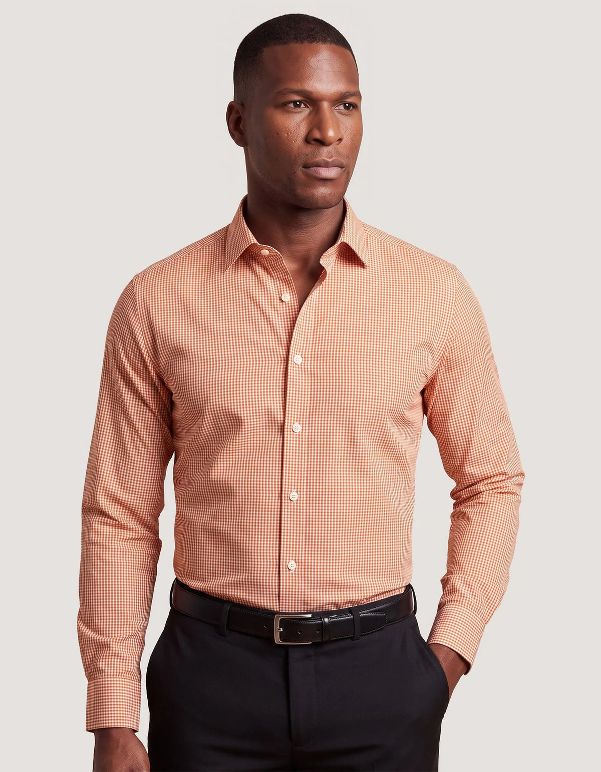Men's Orange And White Checkered Shirt