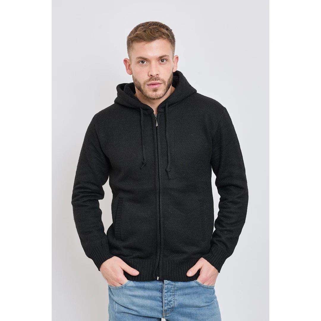 Mens Hoodie Jumper Jacket Fleece Fur Lined Top Knitted Warm Winter Casual Zipped - Knighthood Store