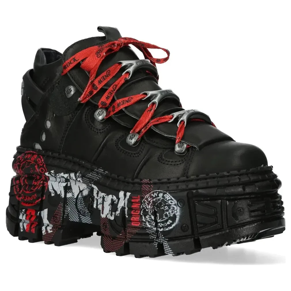 Men's New Rock WALL106-C9 Boots Metallic Black Leather Platform