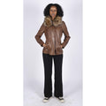 Womens Real Leather Short Parka Jacket Coat Fur Hood Zipped Brown Tan Black - Knighthood Store