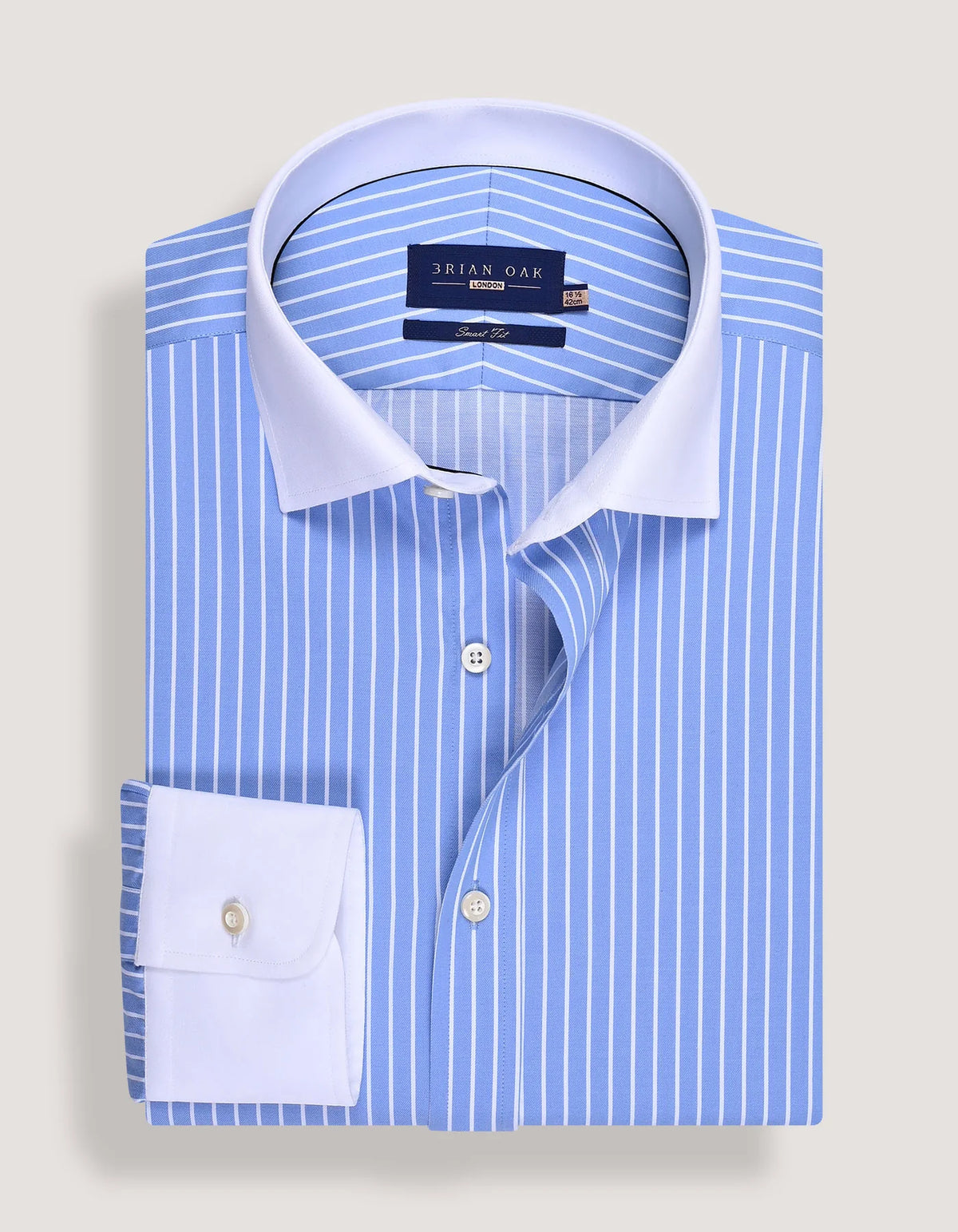 Men's Striped Sky Blue Shirt with Contrast Collar