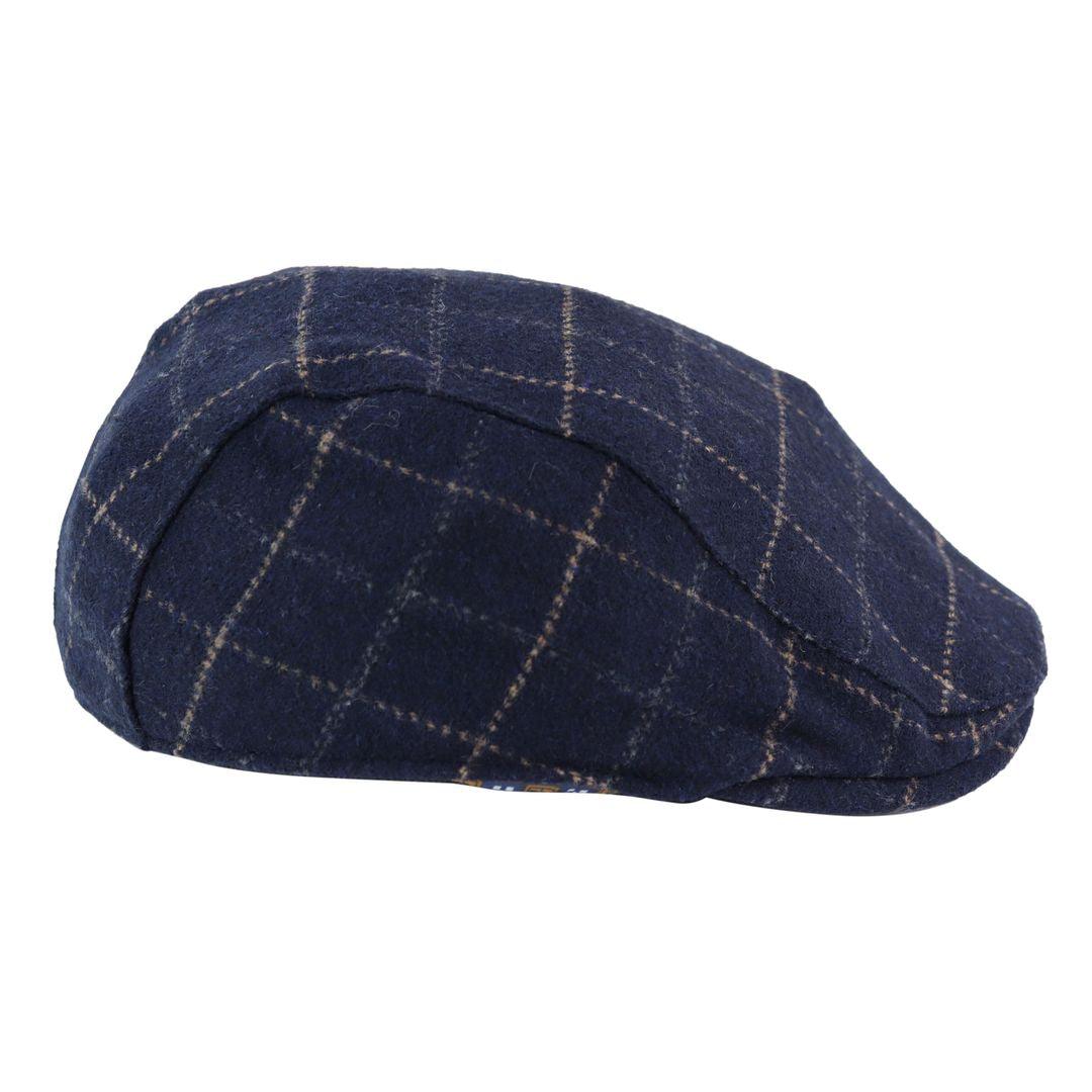 Mens Navy Blue Hat Flat Cap Herringbone Check Vintage Retro Peaky Tweed Grandad - Knighthood Store