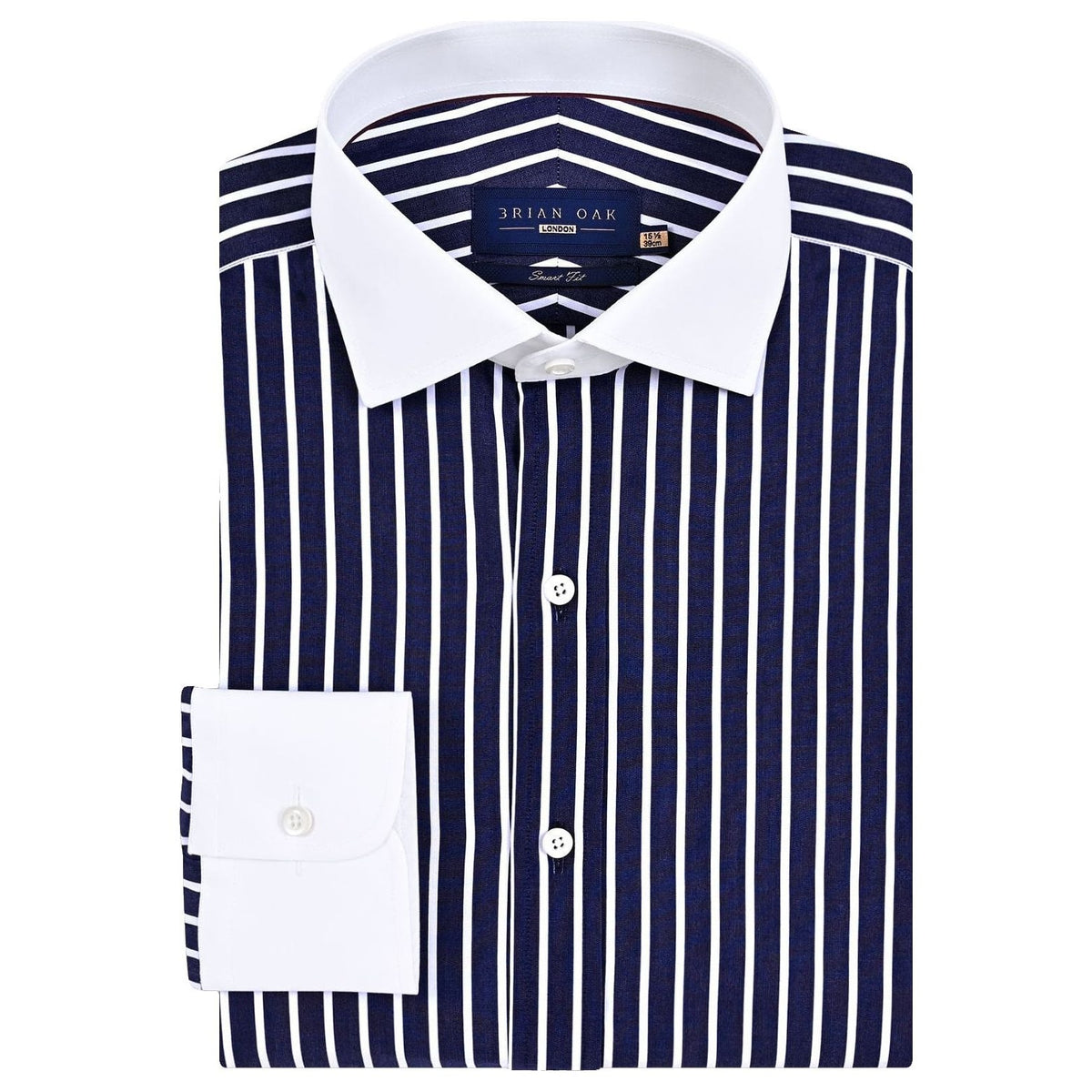 Men's Contrast Collar Striped Navy Formal Shirt