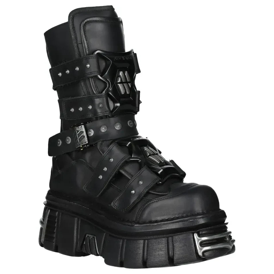 New Rock M-MET422-S1 Boots Unisex Black Leather Platform