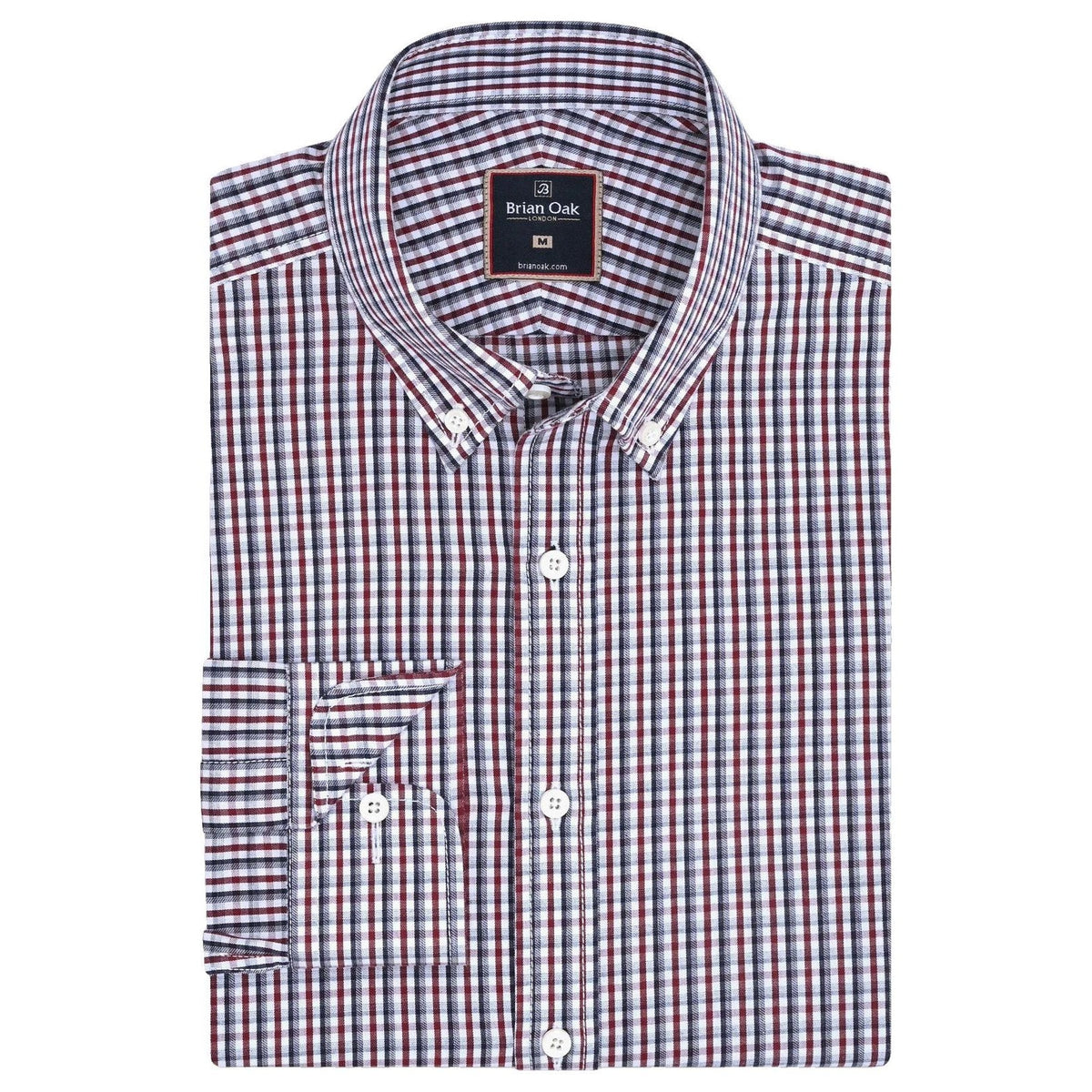 Brian Oak Men's Casual Checkered Shirt - Dark Maroon Cotton