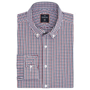 Brian Oak Men's Casual Checkered Shirt - Dark Maroon Cotton
