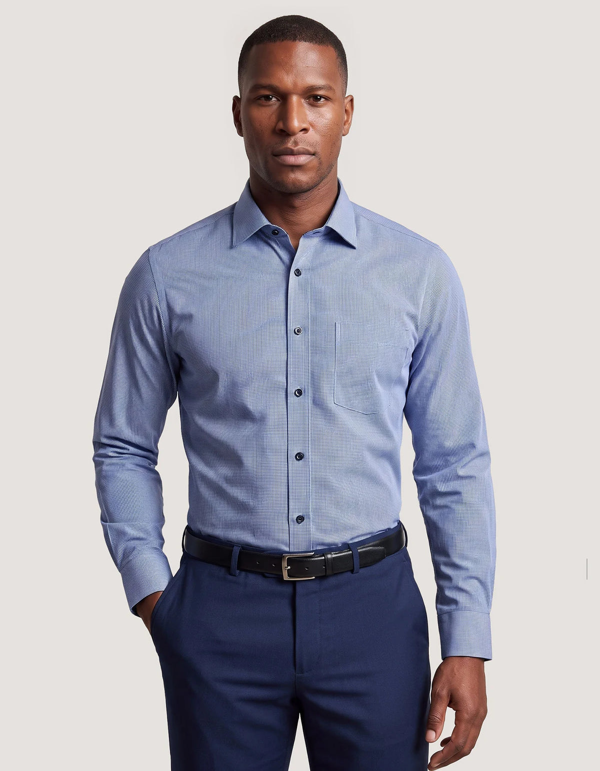 Men's Blue Checkered Dress Shirt