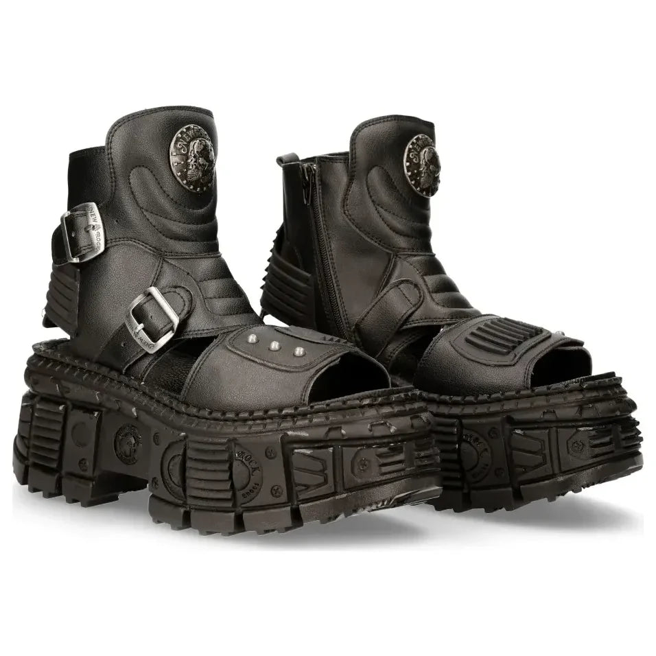 Men's New Rock BIOS106-V3 Black Vegan Leather Platform Sandal