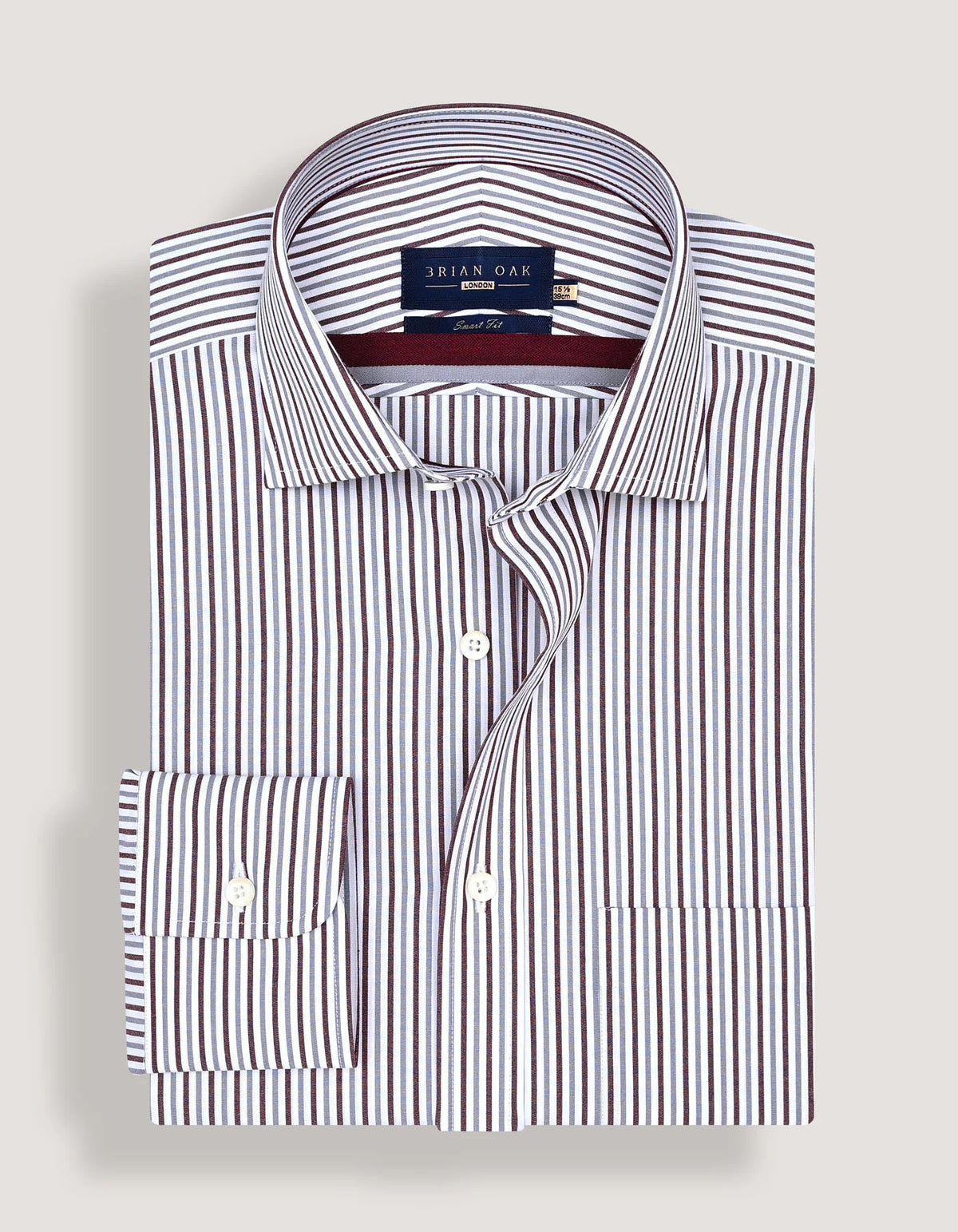 Men's Maroon and Grey Striped Formal Shirt