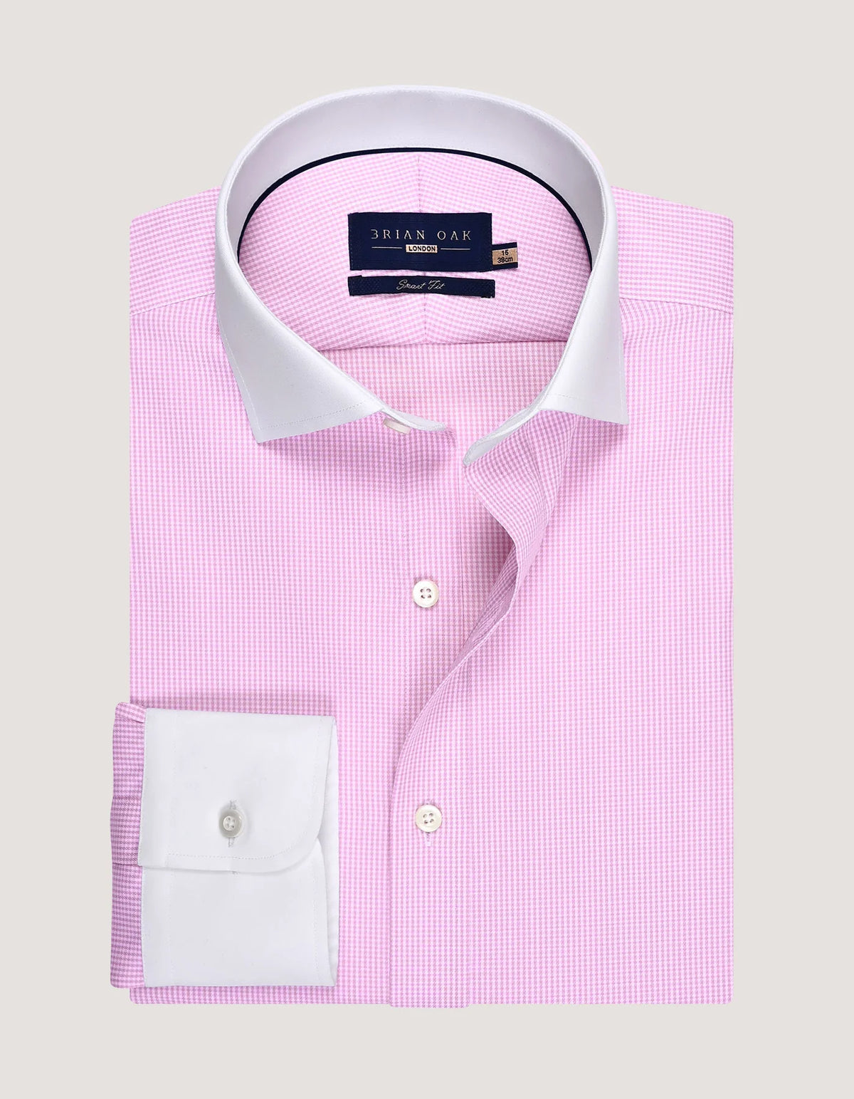 Men's Contrast Collar & Cuffs Check Shirt - Pink