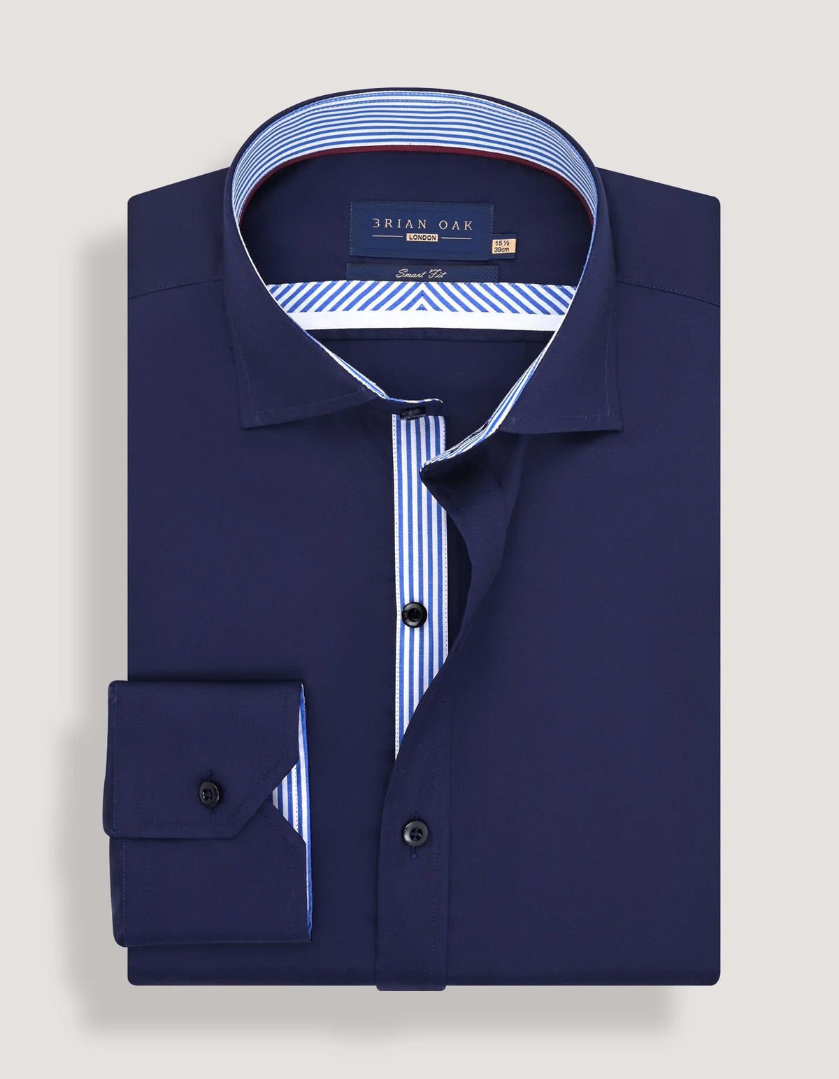 Men's Navy Satin Formal Shirt with Striped Contrast Trim