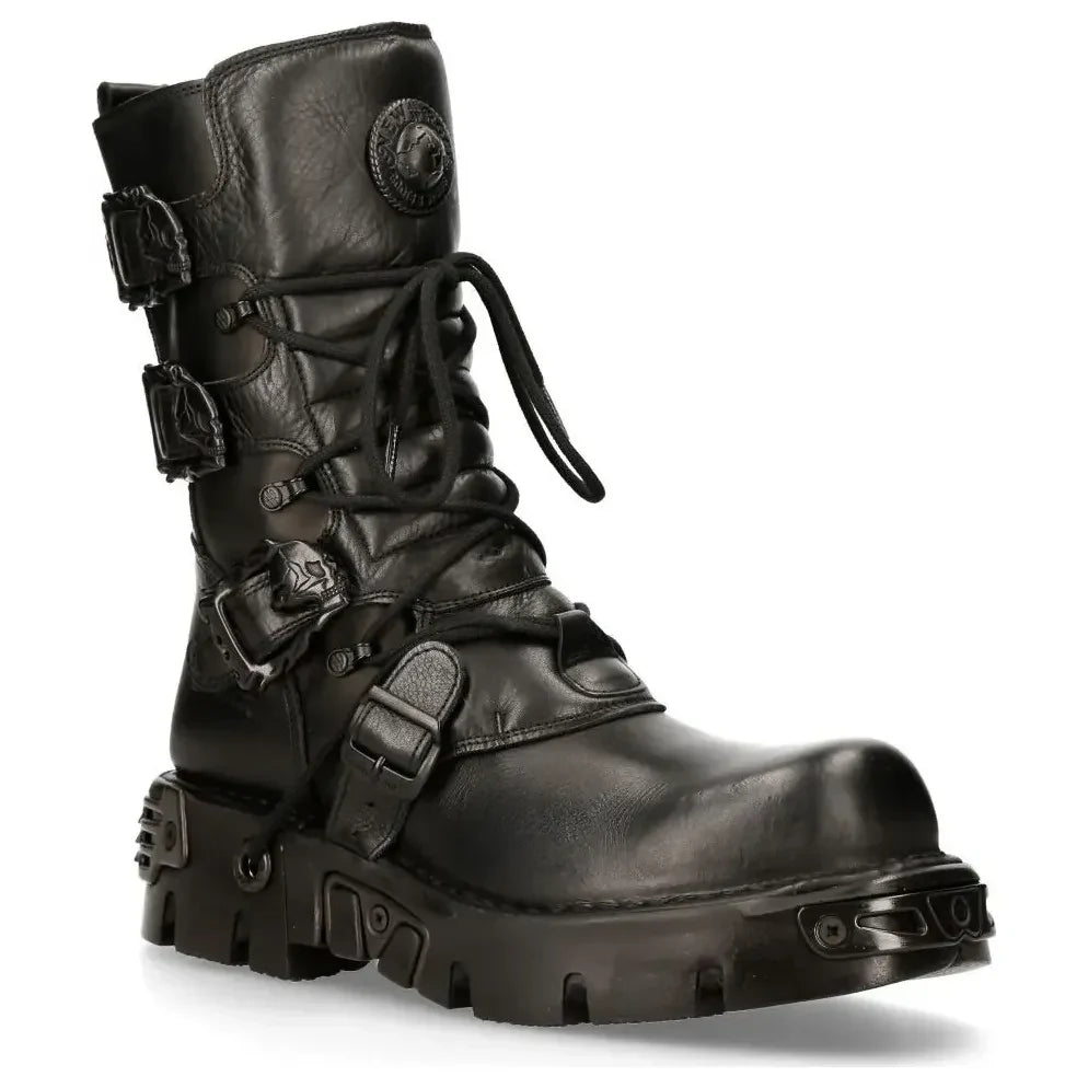 Men's New Rock 391-S18 Black Leather Mid Calf Boots