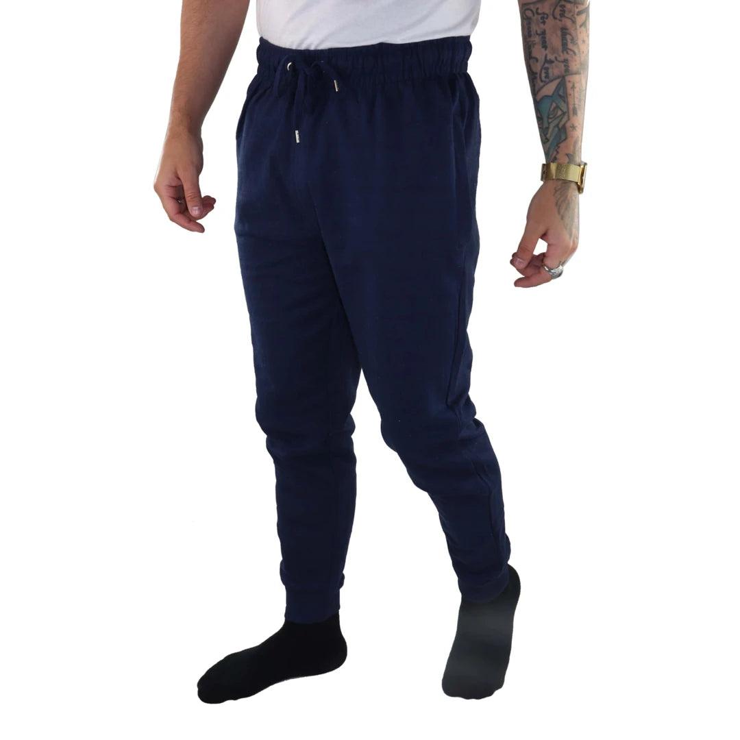 Mens Navy Joggers Lounge Pants Elasticated Pockets Gym Training Sports Casual - Knighthood Store
