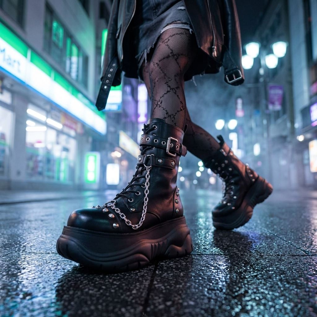 Women's Black Platform Combat Vegan Leather Mid-Calf Boots