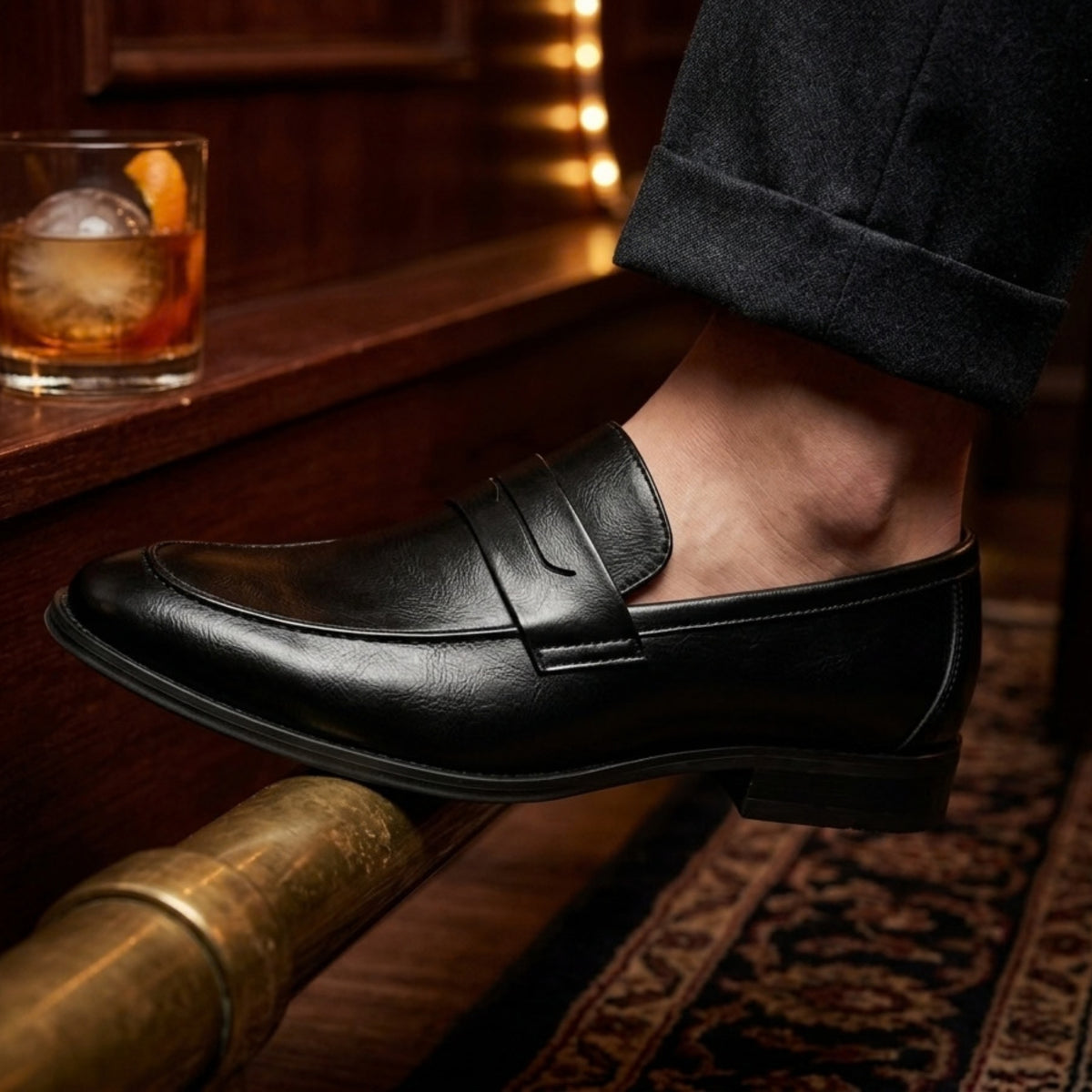 Men's Classic Vegan Leather Slip-On Saddle Strap Loafers