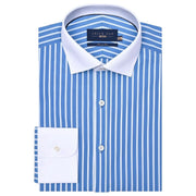 Men's Blue Striped Shirt with Contrast Collar and Cuffs