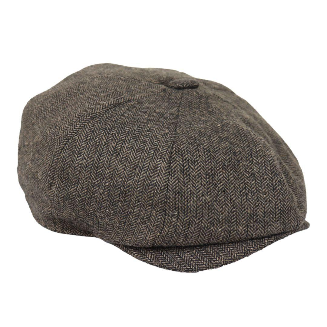 Mens Flatcap Hat Baker Boy 8 Panel Grandad Tweed Herringbone Brown Grey Vintage - Knighthood Store