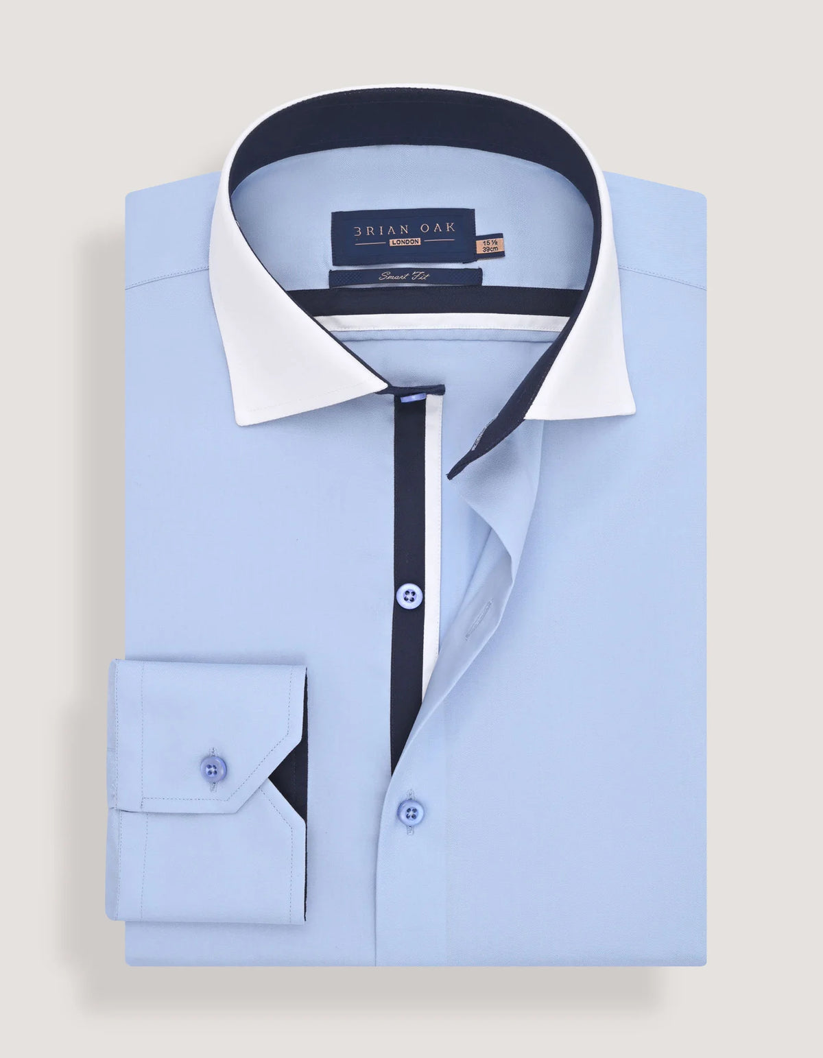 Men's Sky Blue Twill Formal Shirt with White Contrast Collar