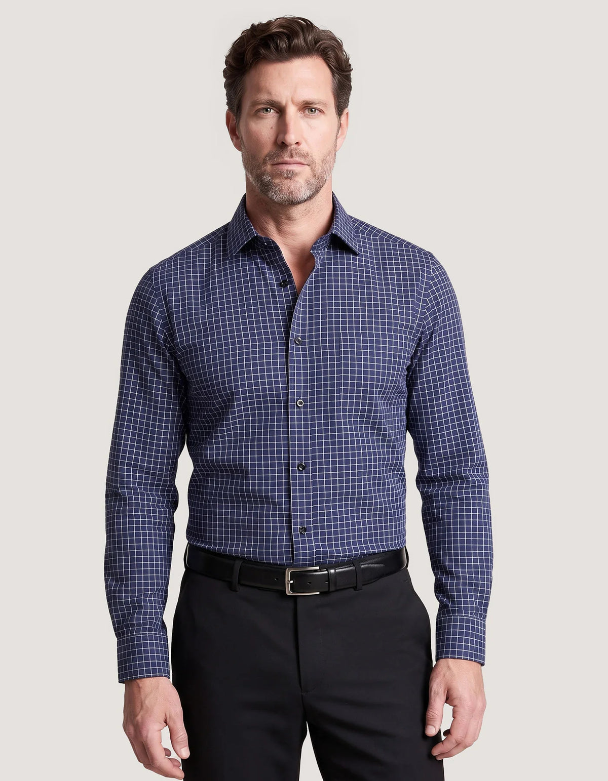 Men's Navy Formal Blend Checkered Shirt