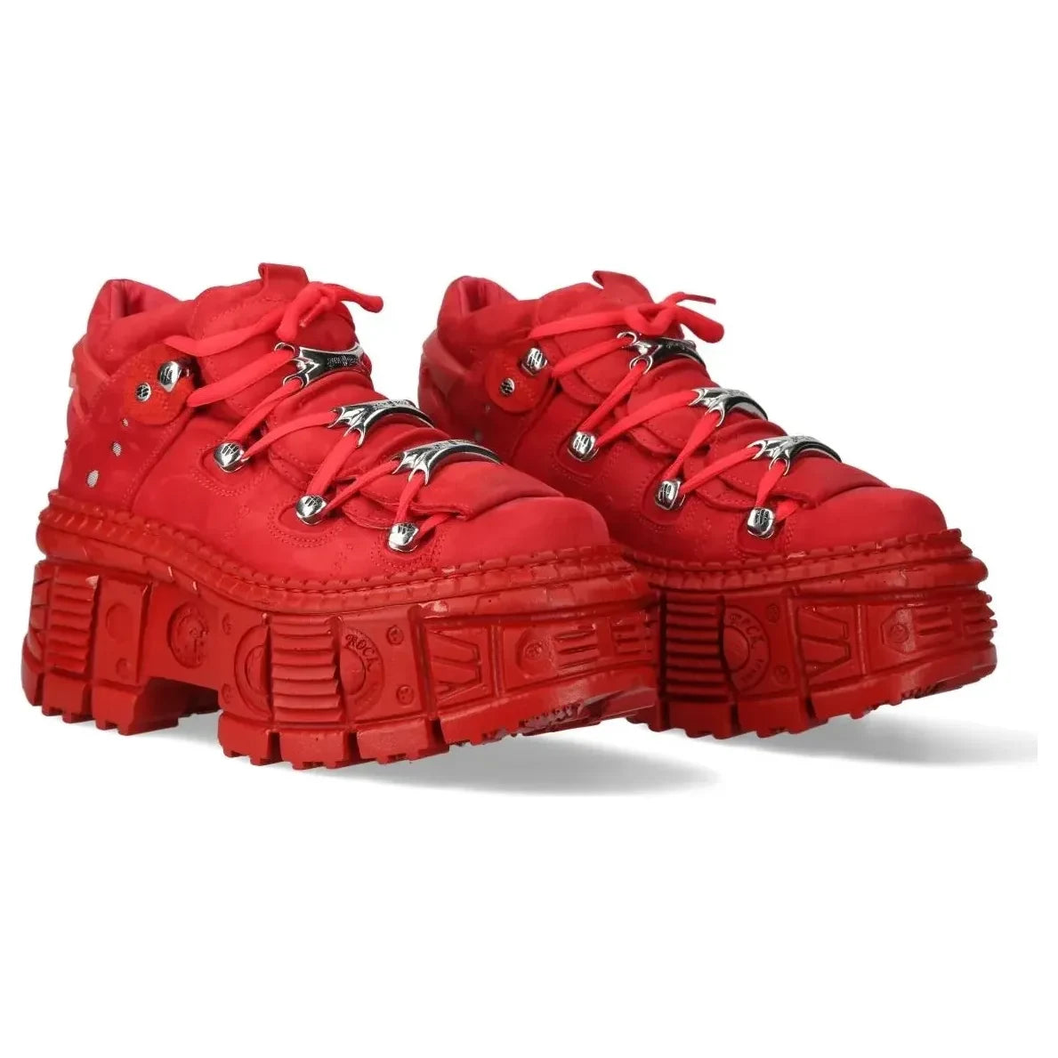 Women's New Rock M-106WALL-C13 Red Leather Gothic Ankle Boots
