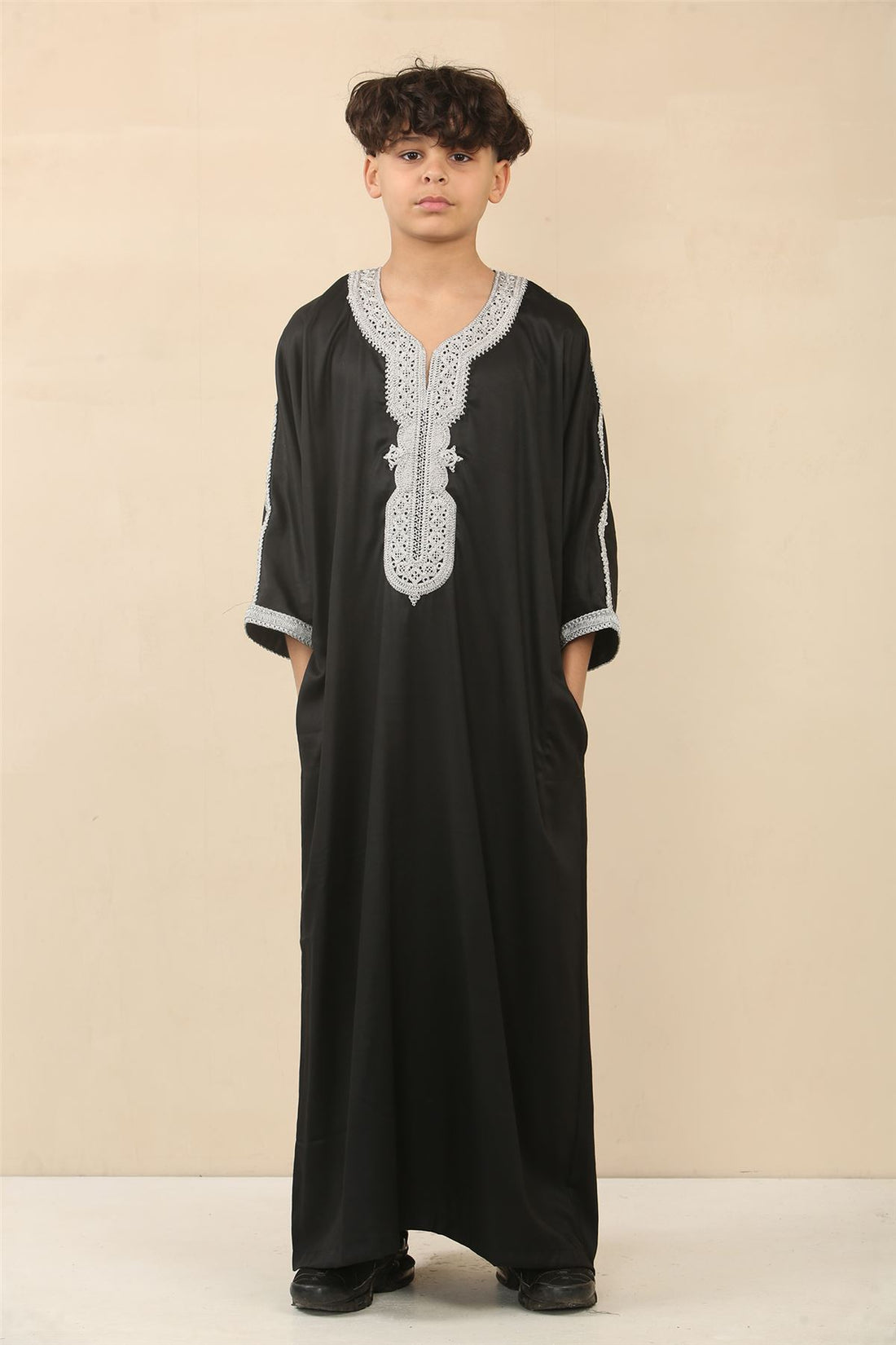 Boys Moroccan Thobe Short Sleeve Gandoura Embroidery Kaftan Jubba