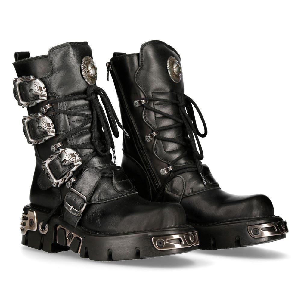 New Rock 391 S1 Reactor Boots Goth Metallic All Sizes Unisex Black Calf Length - Knighthood Store