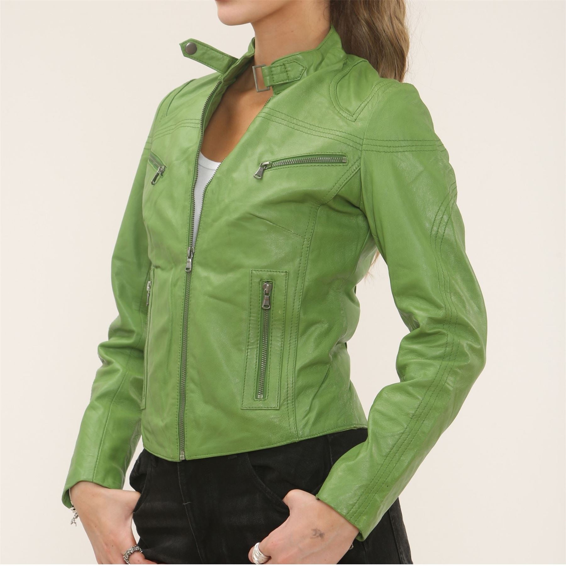 Women's Real Leather Classic Racer Style Biker Jacket
