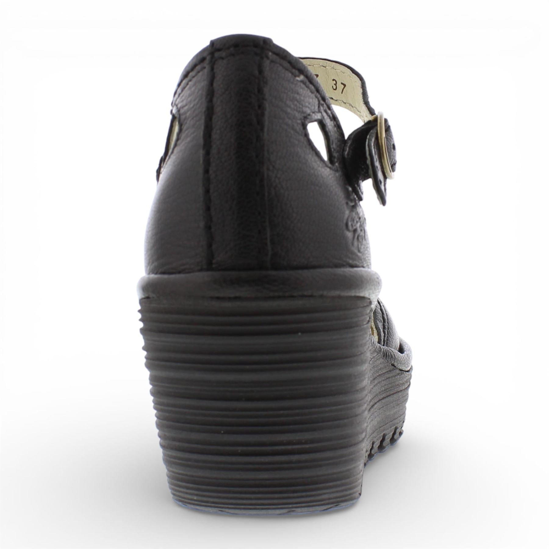 YUNA - Women’s Black Leather Wedge Sandals