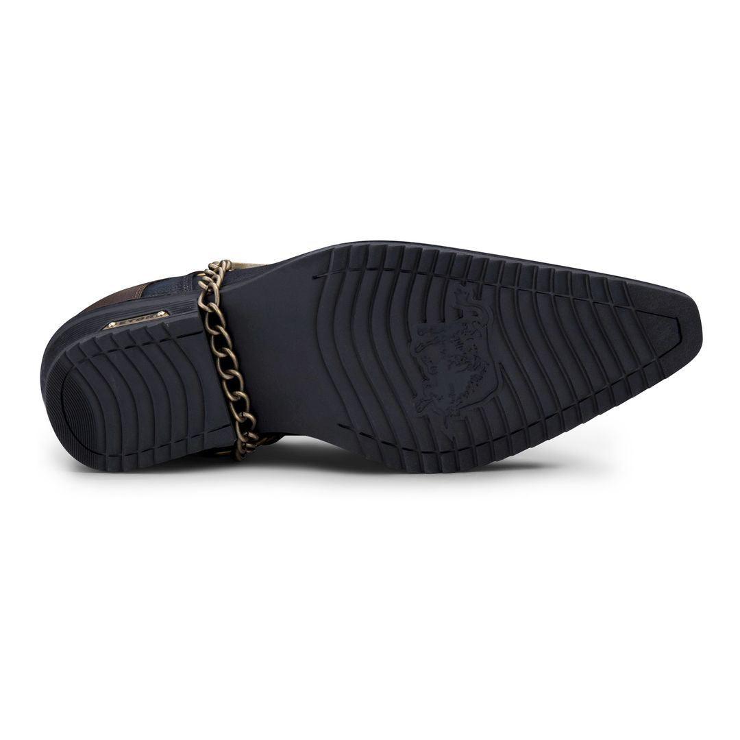 Mens Genuine Leather Western Shoes Croc Snake Pattern Metal Chain Belt Cuban Heel Dancing - Knighthood Store