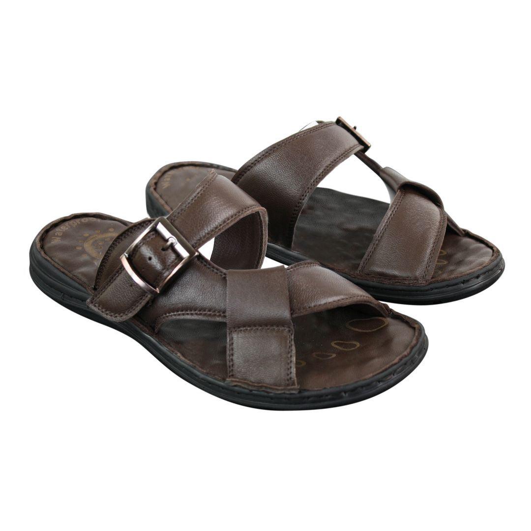 Mens Real Leather Slip On Mules Sandals Strap Buckle Premium Comfort Waterproof Walking - Knighthood Store