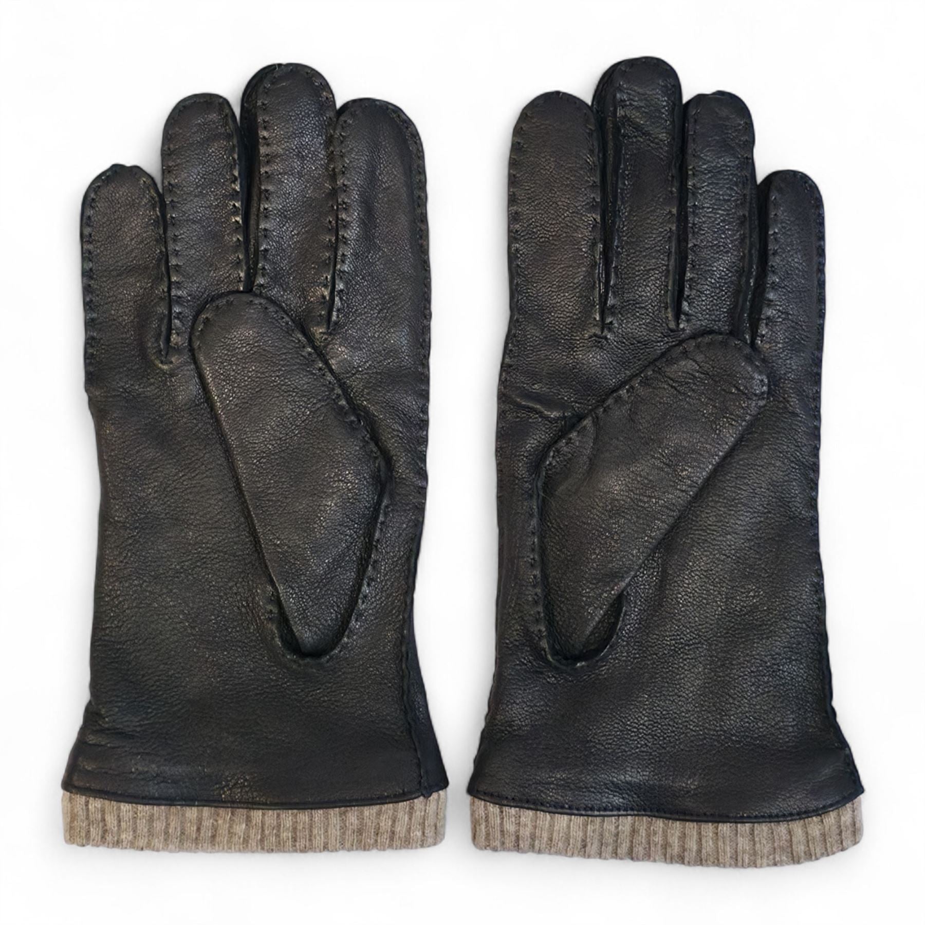 Men’s Genuine Leather Wool Lined Ribbed Knit Cuff Gloves