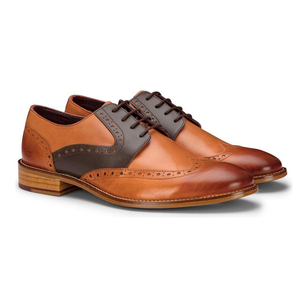 Mens Tan Navy Brown Red Brogue Shoes Laced Classic Vintage Formal Real Leather - Knighthood Store