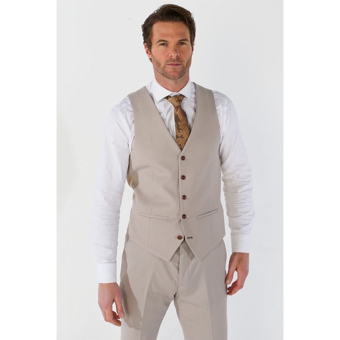 Men's Waistcoat Beige Birdseye Tailored Fit Summer Wedding Vest