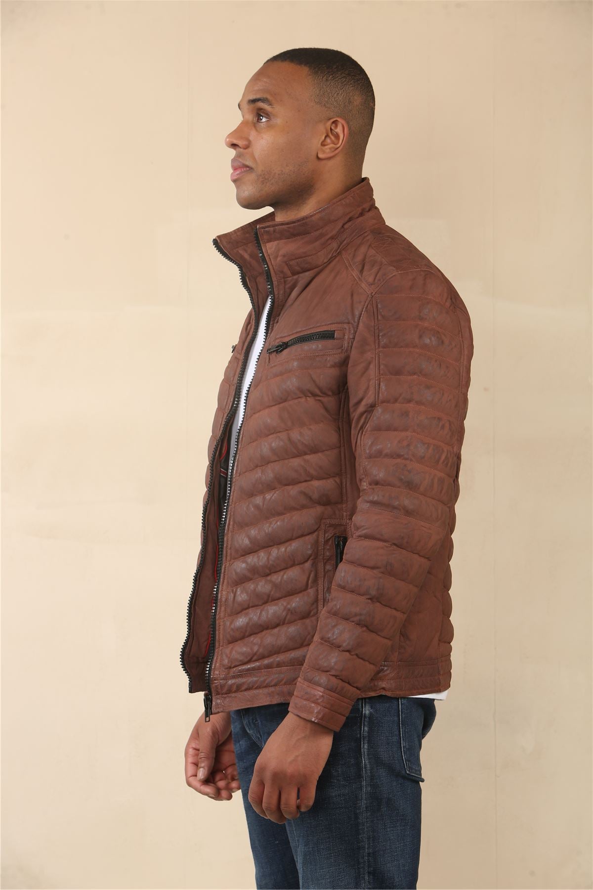 Men's Quilted Puffer Soft Napa Leather Jacket