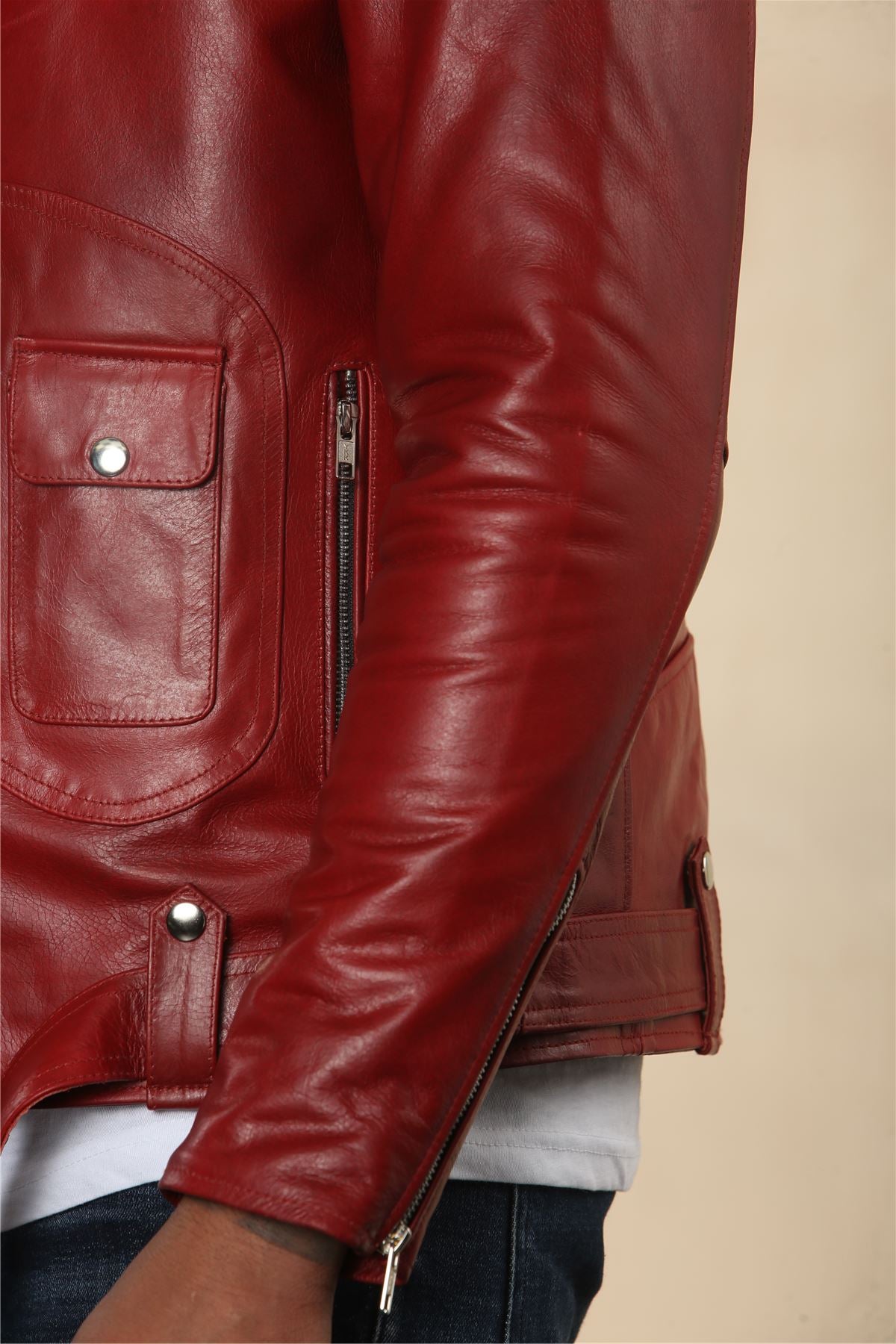 Men's Cow Hide Biker Brando Cross Zip Leather Jacket