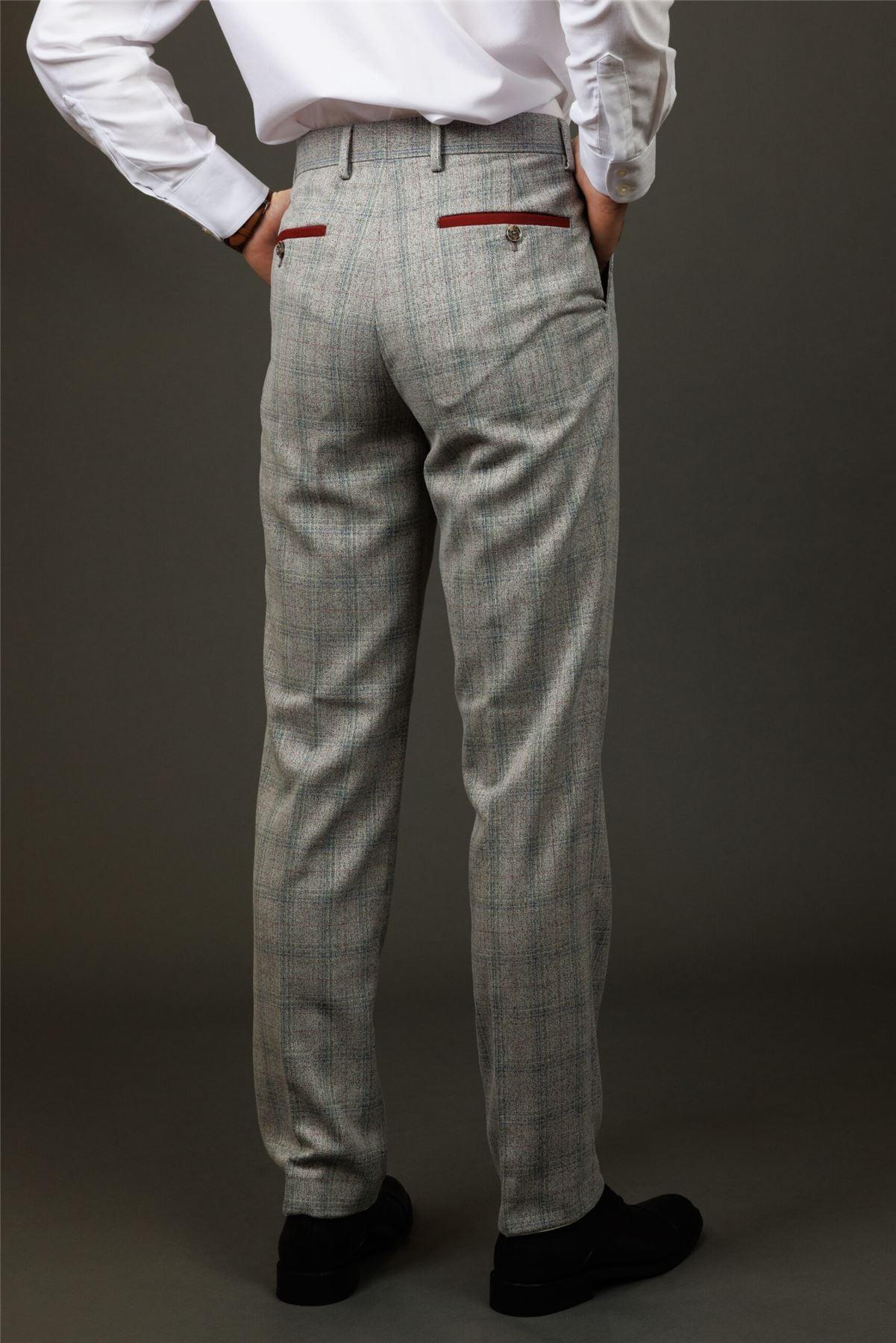 Men's Trousers Grey Checked Formal Pants - Knighthood Store